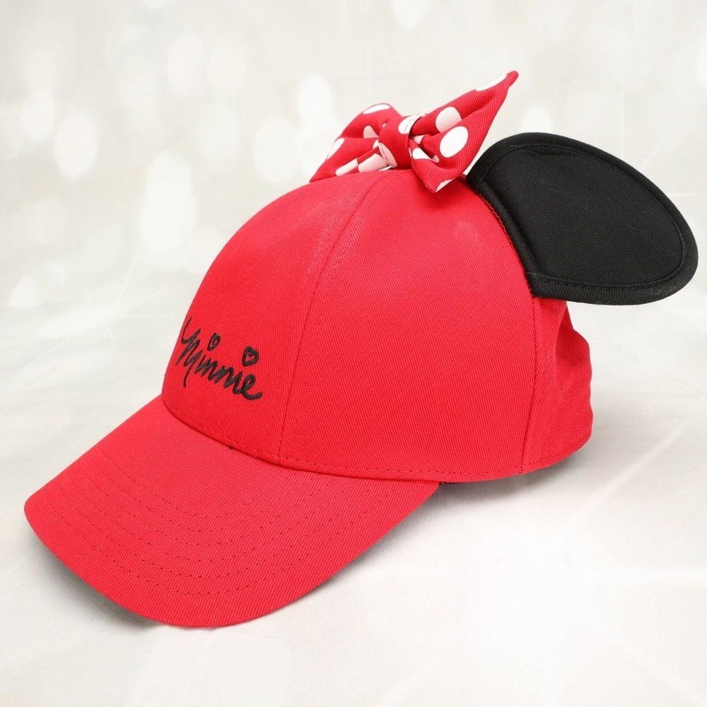 Disney Women's Minnie Mouse Baseball Cap Hat Red Black Adjustable W/Bow & Ears